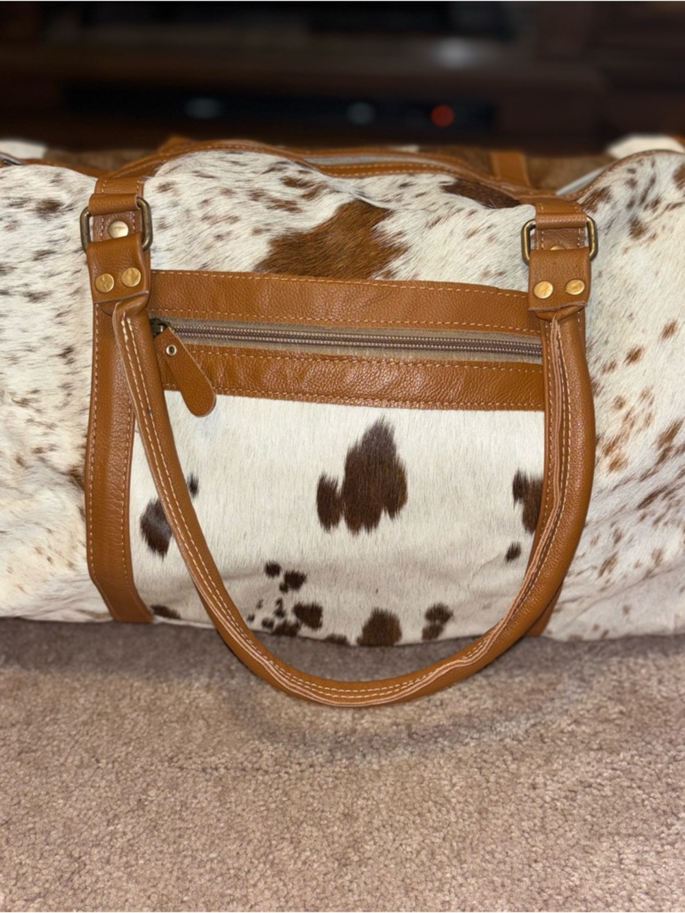 Myra Bag Cowhide Duffel Bag with Tan Leather Trim - Picture 5 of 13